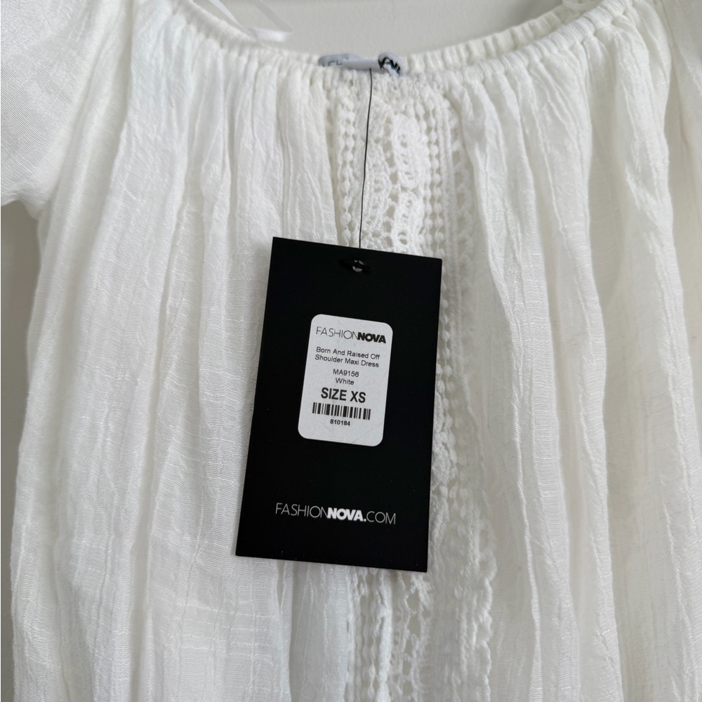 White Long Sleeve Dress. Off the shoulder - Picture 4 of 7